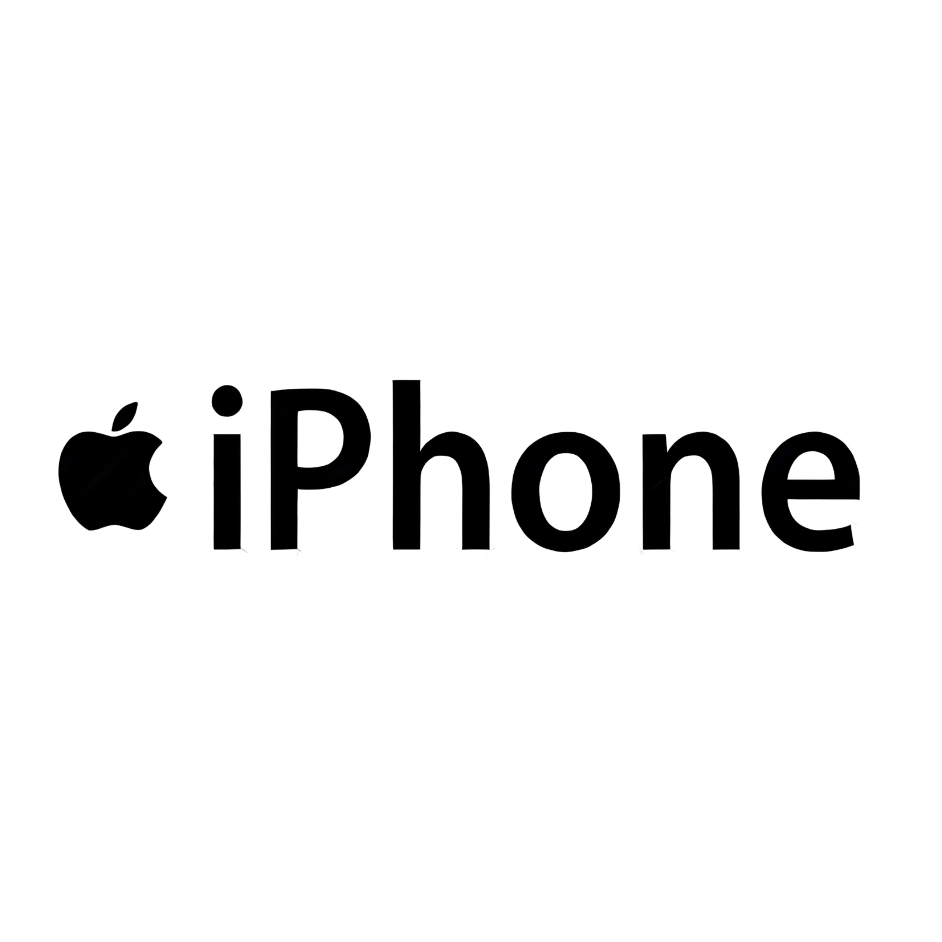 Black Apple logo and iPhone text on a white background