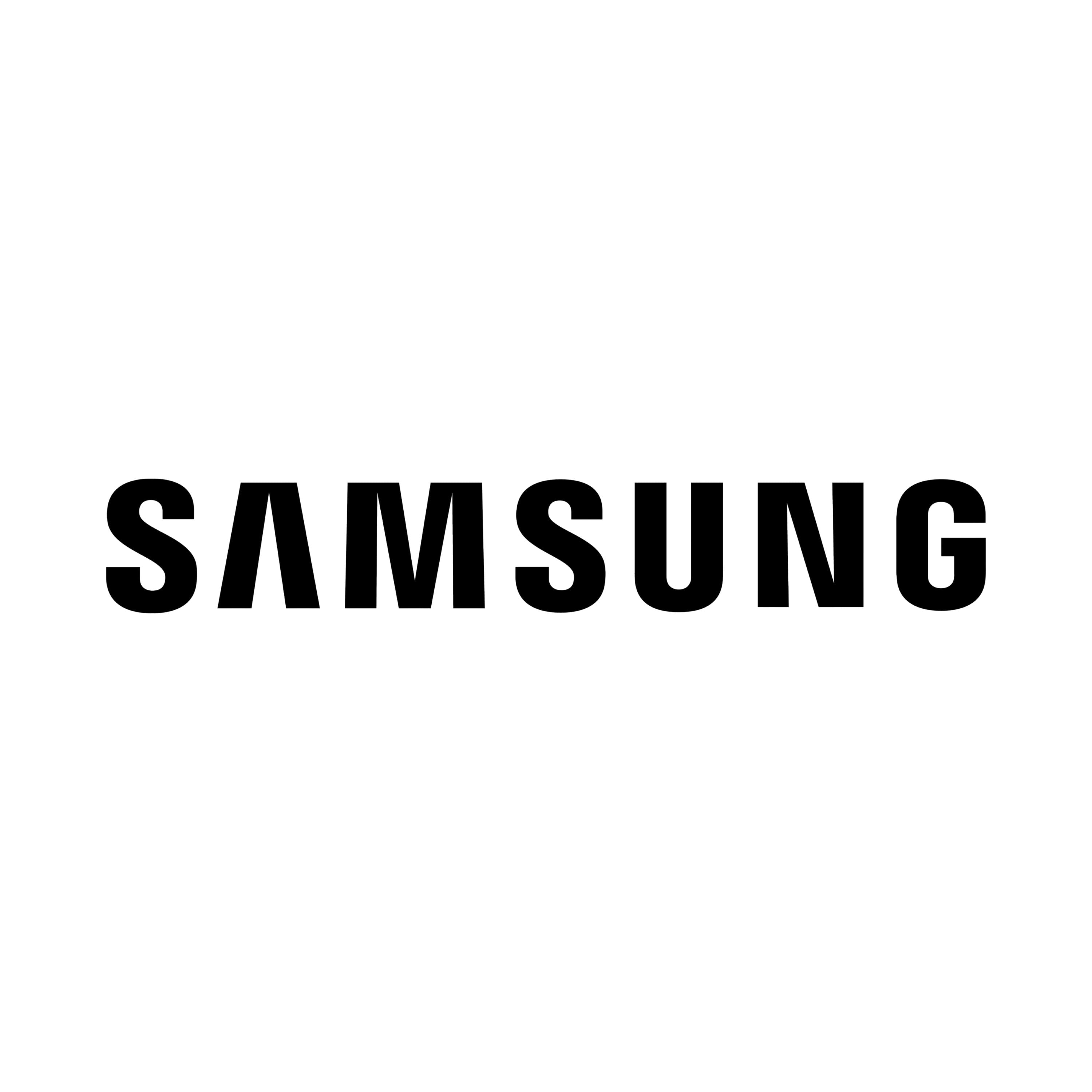 The black Samsung brand logo on a white background.
