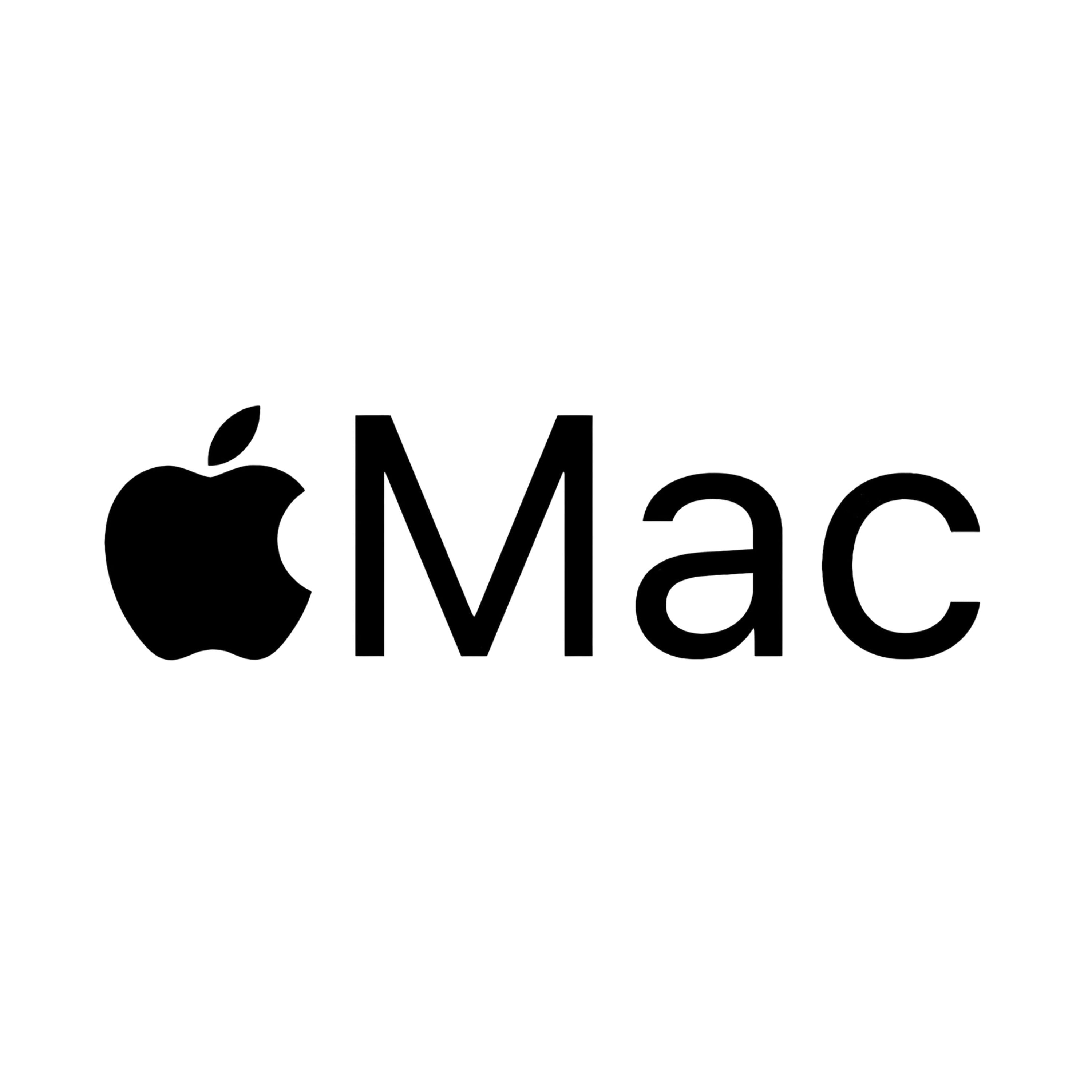 Apple Mac logo in black on a white background