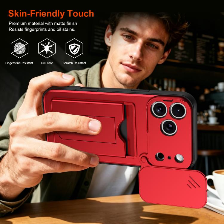 Card Holder Series Sliding Lens Cover, Hybrid PC + TPU Phone Case