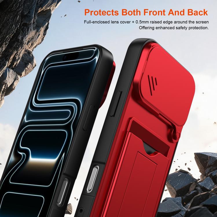 Card Holder Series Sliding Lens Cover, Hybrid PC + TPU Phone Case
