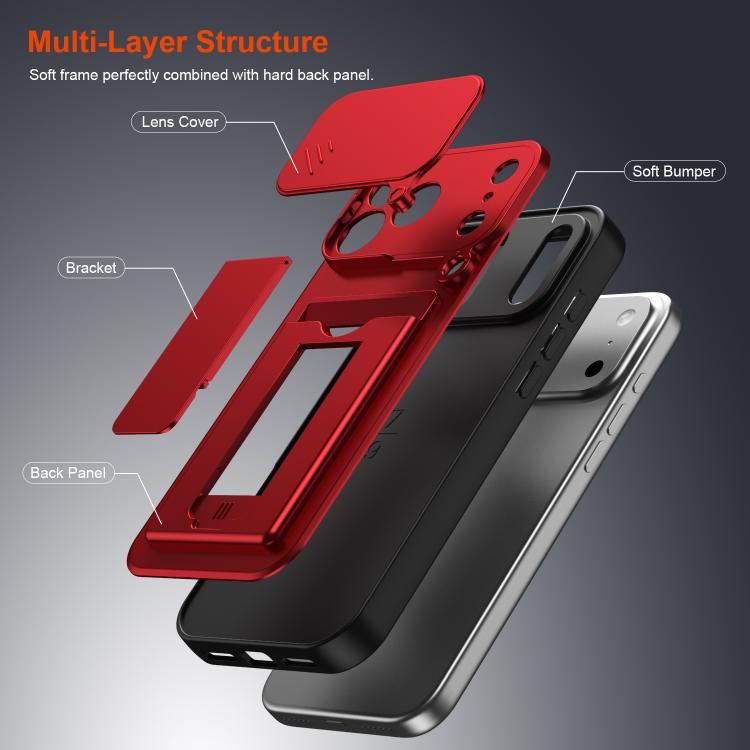 Card Holder Series Sliding Lens Cover, Hybrid PC + TPU Phone Case