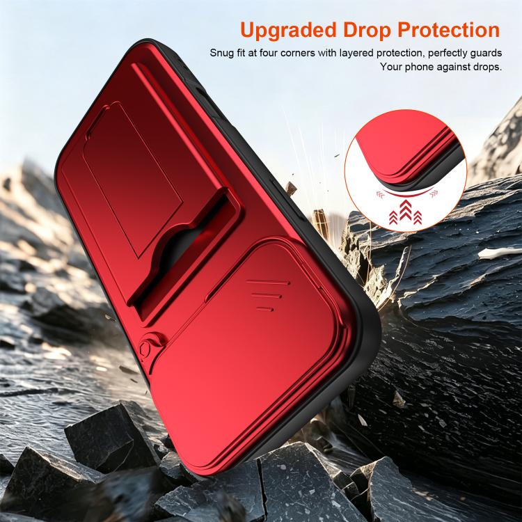 Card Holder Series Sliding Lens Cover, Hybrid PC + TPU Phone Case
