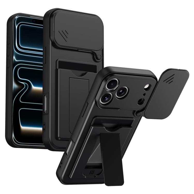 Card Holder Series Sliding Lens Cover, Hybrid PC + TPU Phone Case