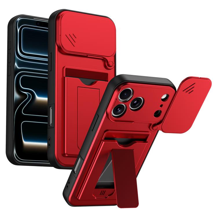 Card Holder Series Sliding Lens Cover, Hybrid PC + TPU Phone Case