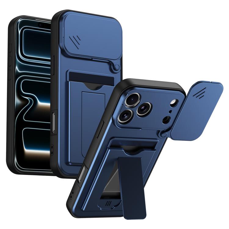 Card Holder Series Sliding Lens Cover, Hybrid PC + TPU Phone Case