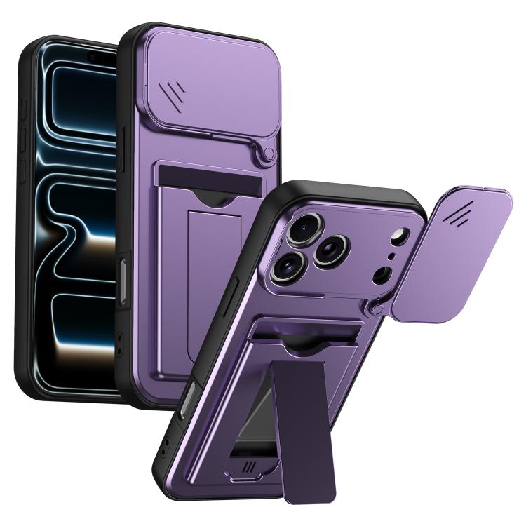 Card Holder Series Sliding Lens Cover, Hybrid PC + TPU Phone Case