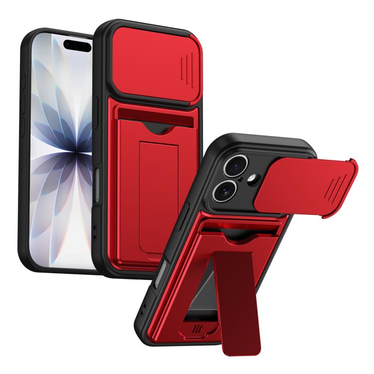 Card Holder Series Sliding Lens Cover, Hybrid PC + TPU Phone Case