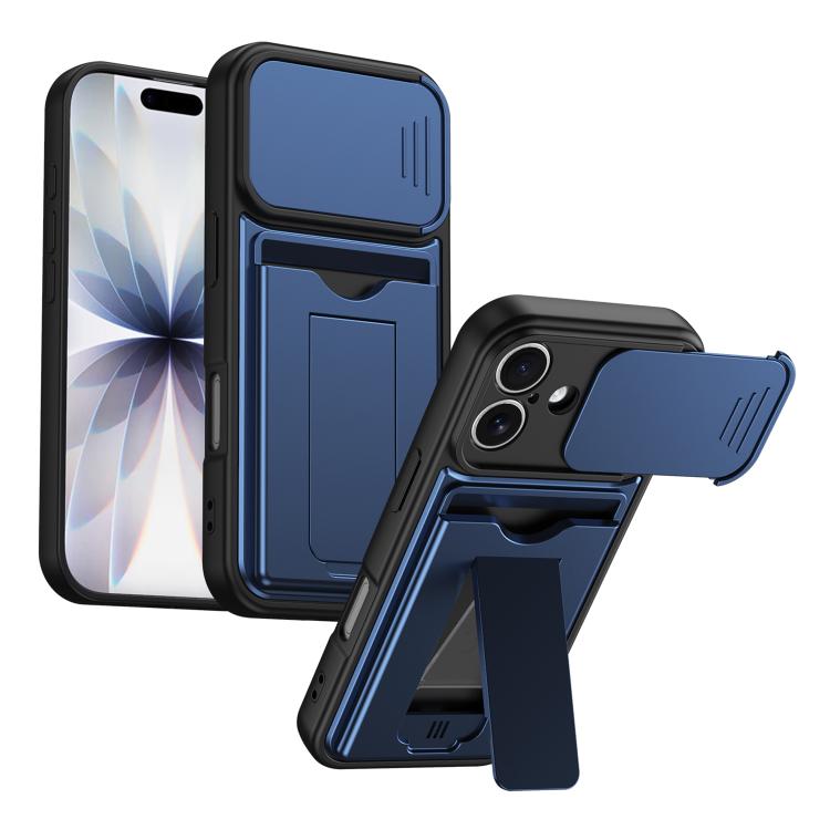 Card Holder Series Sliding Lens Cover, Hybrid PC + TPU Phone Case