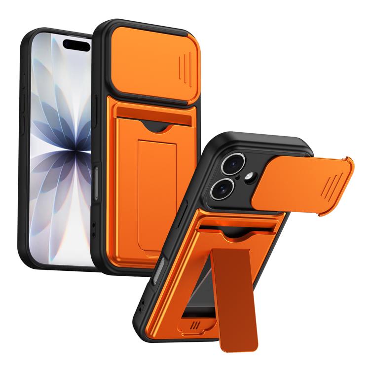 Card Holder Series Sliding Lens Cover, Hybrid PC + TPU Phone Case