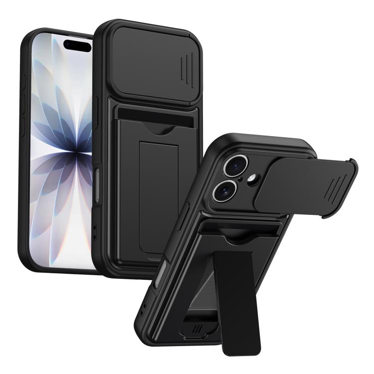 Card Holder Series Sliding Lens Cover, Hybrid PC + TPU Phone Case