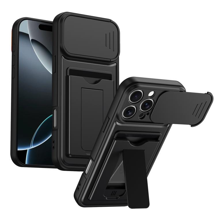 Card Holder Series Sliding Lens Cover, Hybrid PC + TPU Phone Case