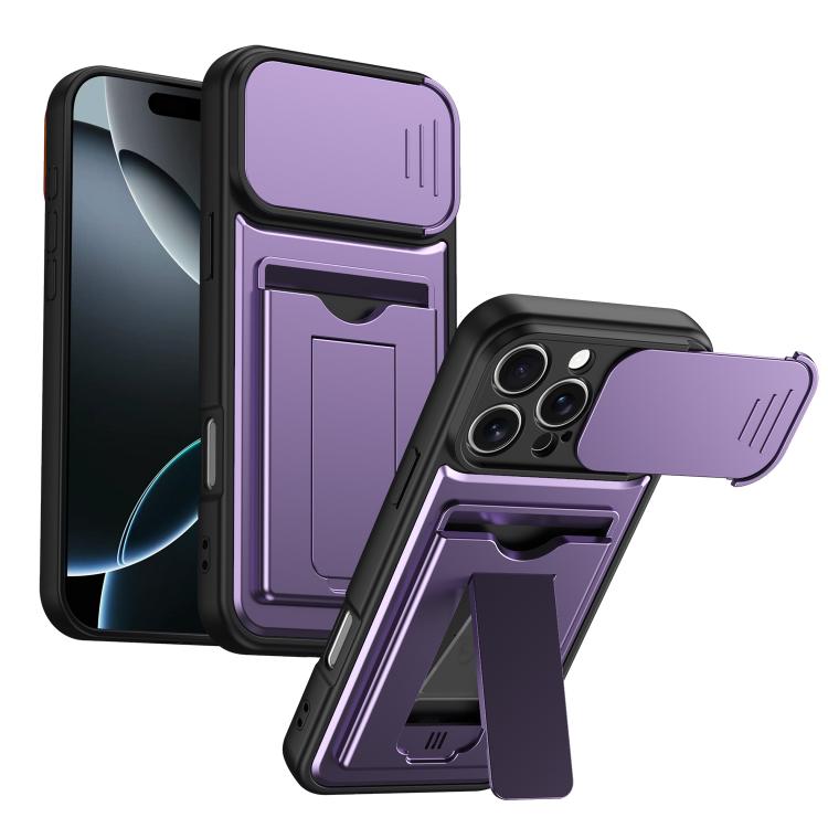 Card Holder Series Sliding Lens Cover, Hybrid PC + TPU Phone Case