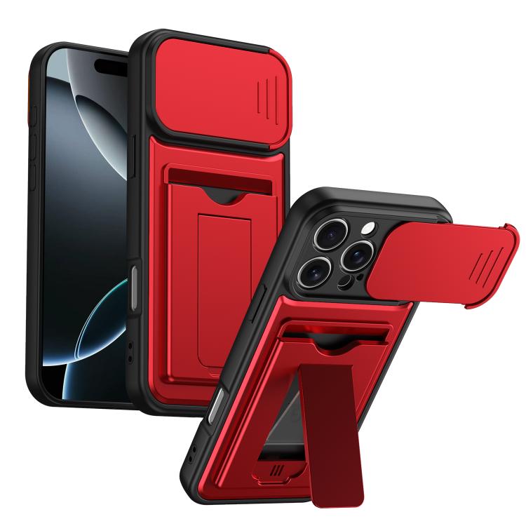 Card Holder Series Sliding Lens Cover, Hybrid PC + TPU Phone Case