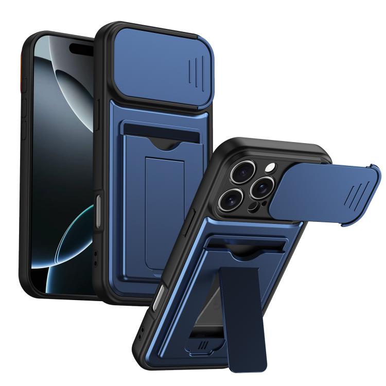 Card Holder Series Sliding Lens Cover, Hybrid PC + TPU Phone Case