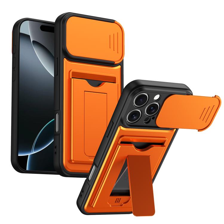 Card Holder Series Sliding Lens Cover, Hybrid PC + TPU Phone Case