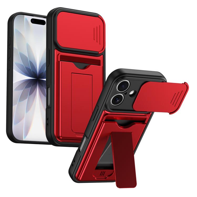 Card Holder Series Sliding Lens Cover, Hybrid PC + TPU Phone Case
