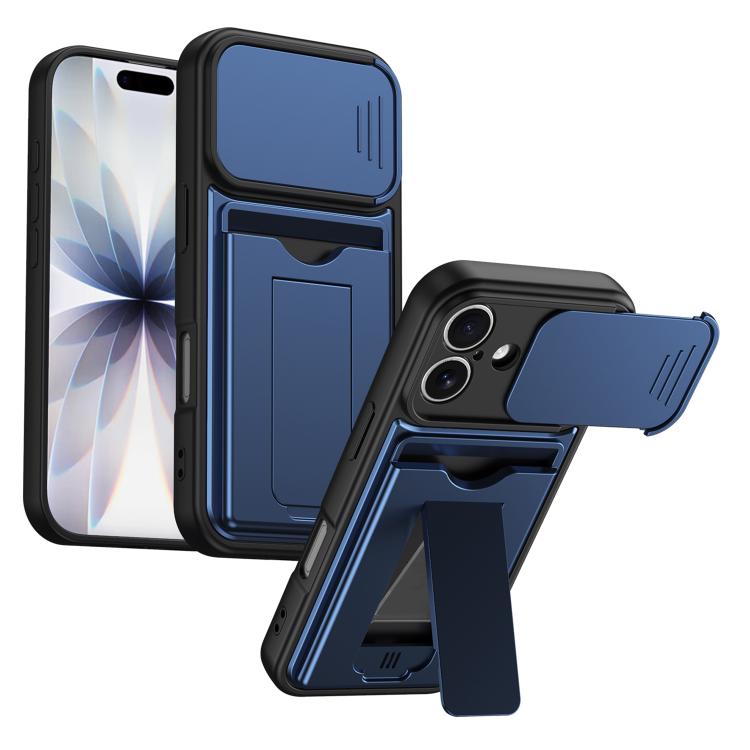 Card Holder Series Sliding Lens Cover, Hybrid PC + TPU Phone Case