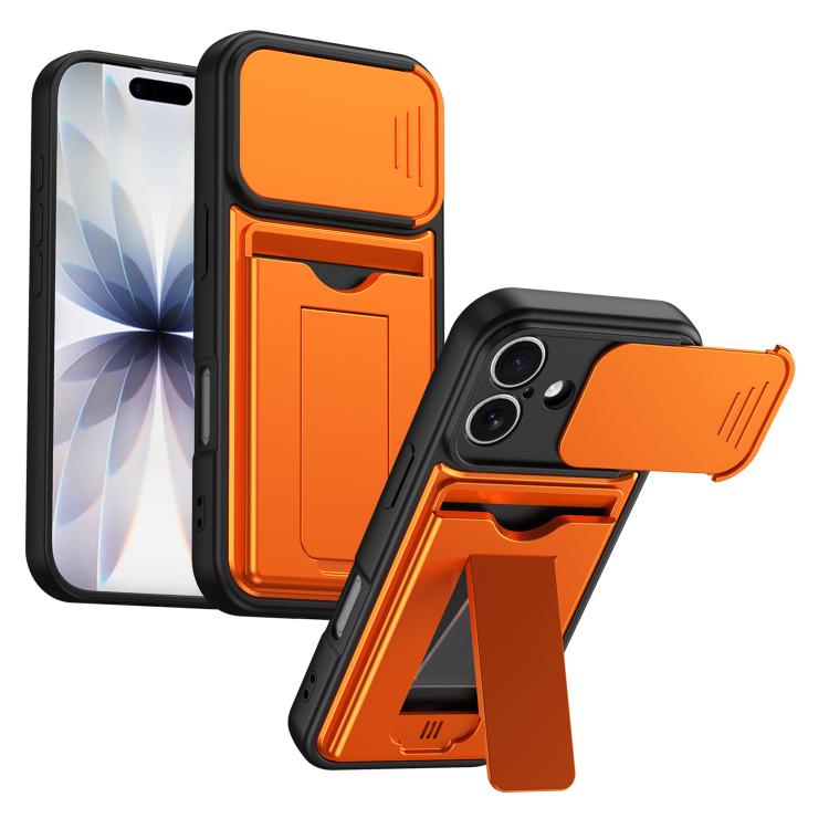 Card Holder Series Sliding Lens Cover, Hybrid PC + TPU Phone Case
