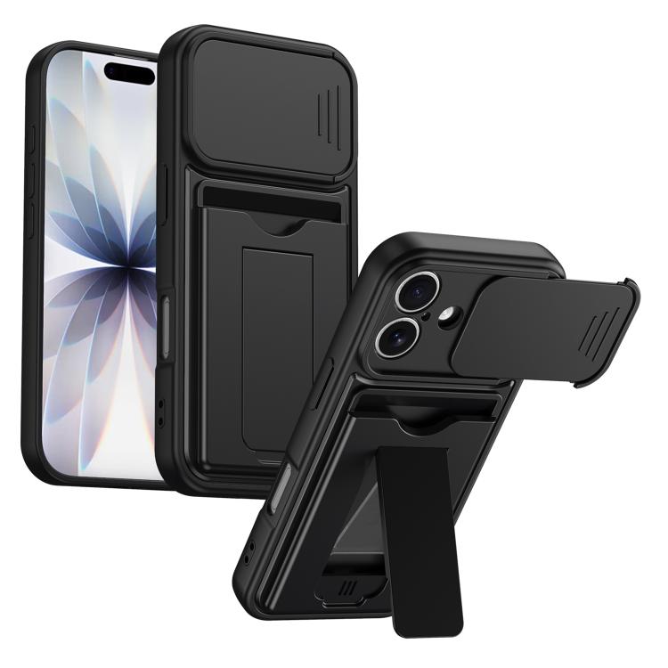 Card Holder Series Sliding Lens Cover, Hybrid PC + TPU Phone Case