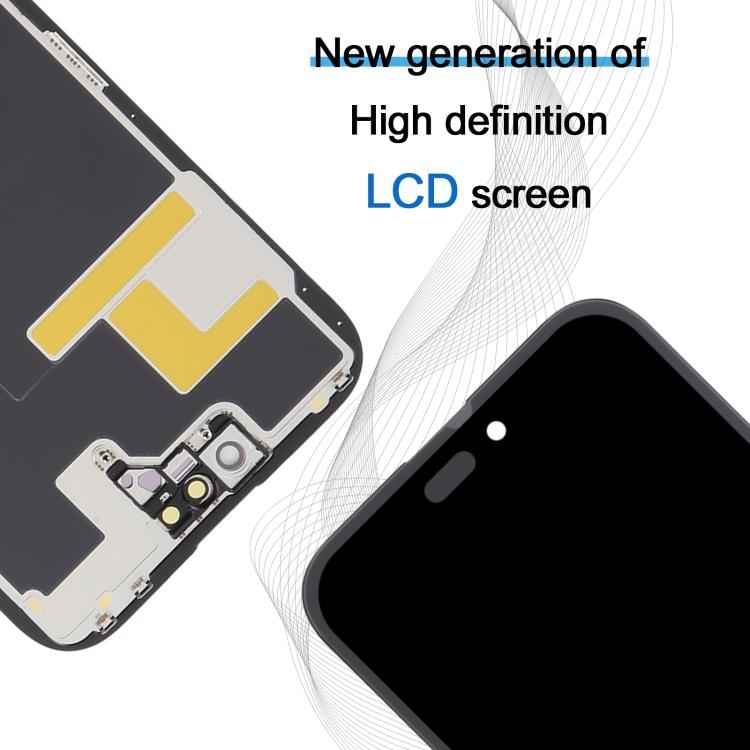 شاشة LCD لهاتف iPhone 14 Pro Max مع تفاصيل لوحة دوائر قريبة