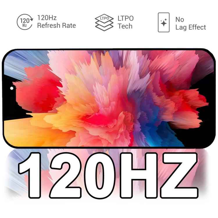 شاشة OLED ناعمة برسوم نابضة وعبارة 120HZ على الشاشة