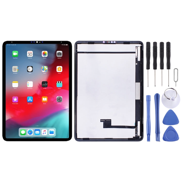 شاشة LCD كاملة مع محول رقمي لجهاز iPad Pro 11 بوصة إصدار 2018، مع أدوات إصلاح سوداء وزرقاء لفتح وتركيب الشاشة، قطعة غيار بديلة