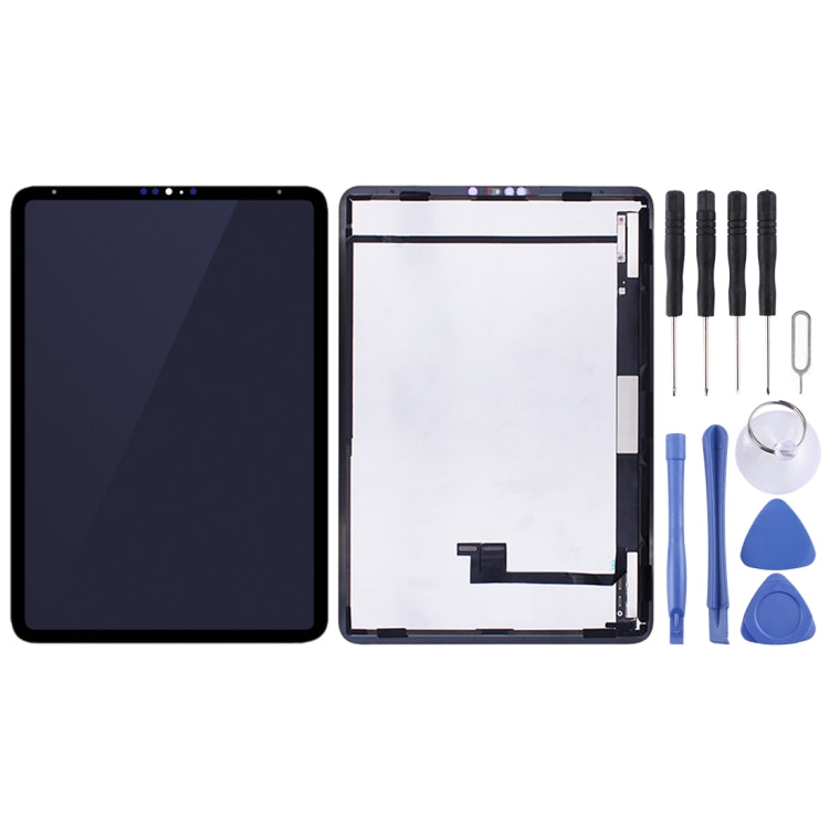 شاشة LCD كاملة مع محول رقمي لجهاز iPad Pro 11 بوصة إصدار 2018، مع أدوات إصلاح سوداء وزر أدوات بلاستيكية زرقاء وسلك معدني، قطعة غيار بديلة